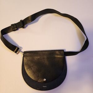 Theory Purse Womens Black Leather Denim Trim Post Saddle Belt Bag Snap Closure